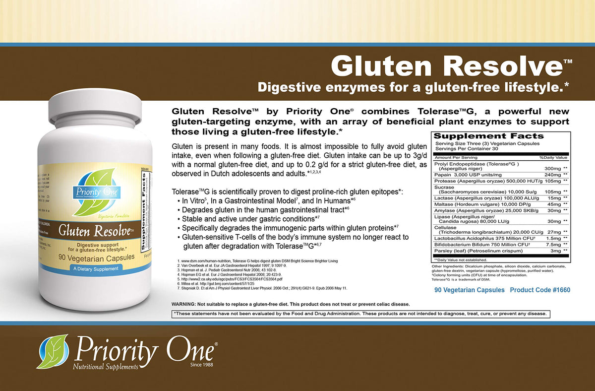 Priority One Gluten Resolve Digestive Enzyme - 90 Vegetarian Capsules - image 7