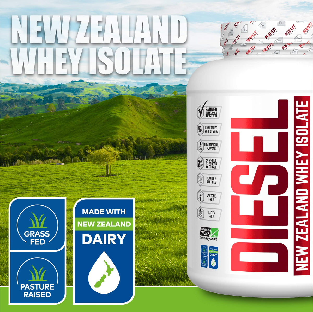 PERFECT SPORTS Diesel 100% New Zealand Whey Isolate - 5lbs Banana - image 5