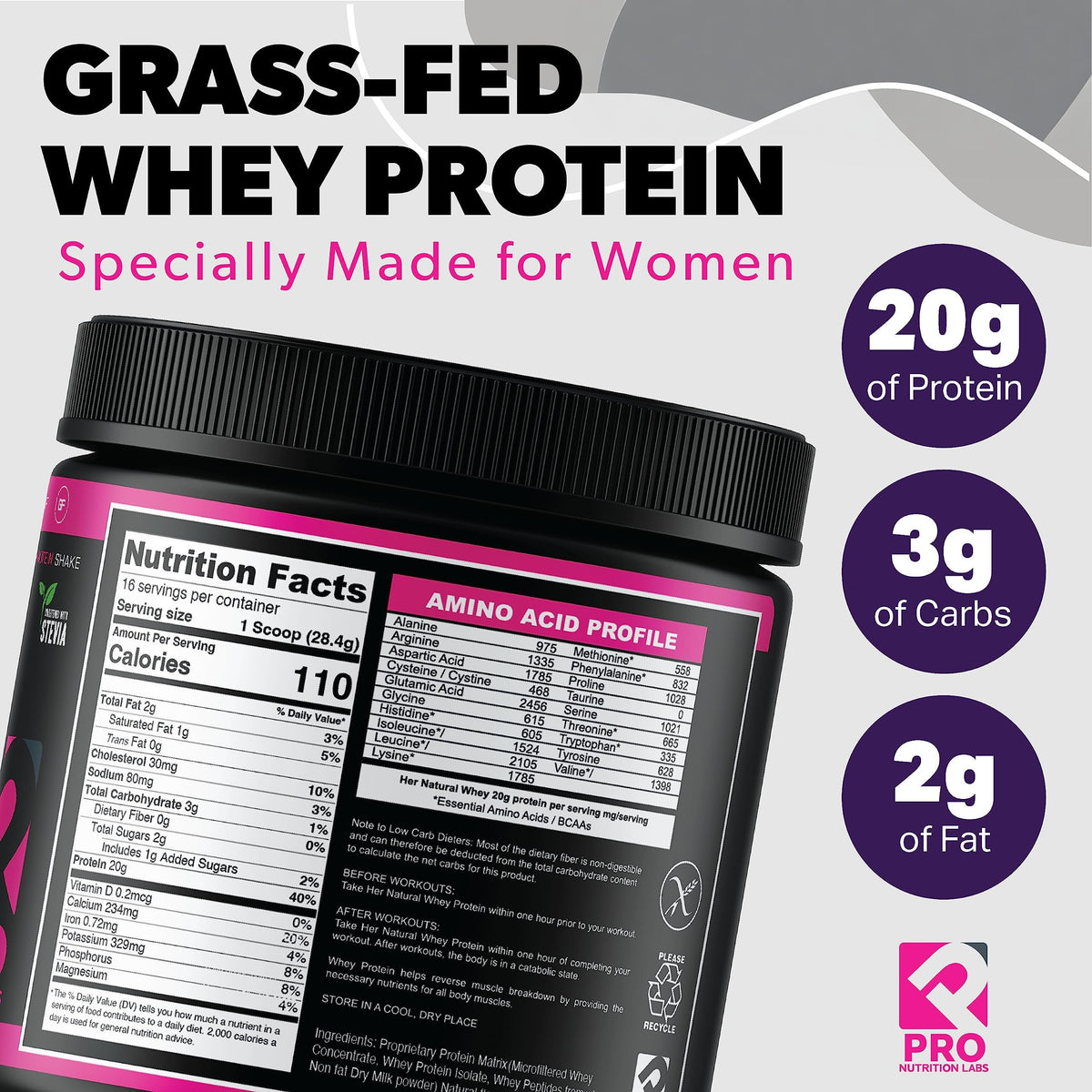 PRO NUTRITION LABS Her Natural Whey Protein Powder - 1 lb - image 5