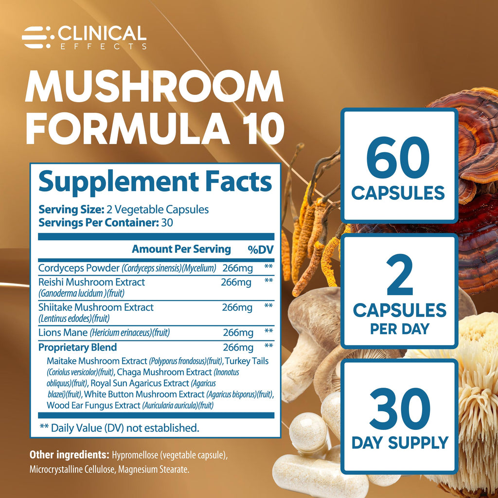 Clinical Effects Mushroom Formula 10 Brain Support - 60 Vegetarian Capsules - image 6