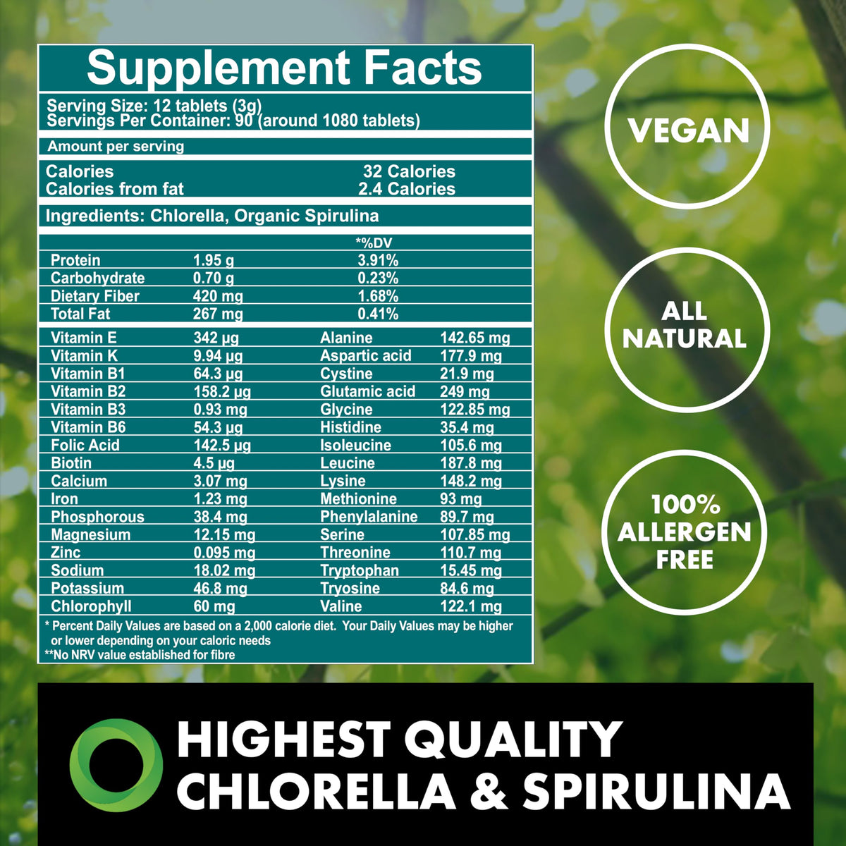 The Chlorella Company Fermented Chlorella & Spirulina Tablets - 1080 Count - image 2