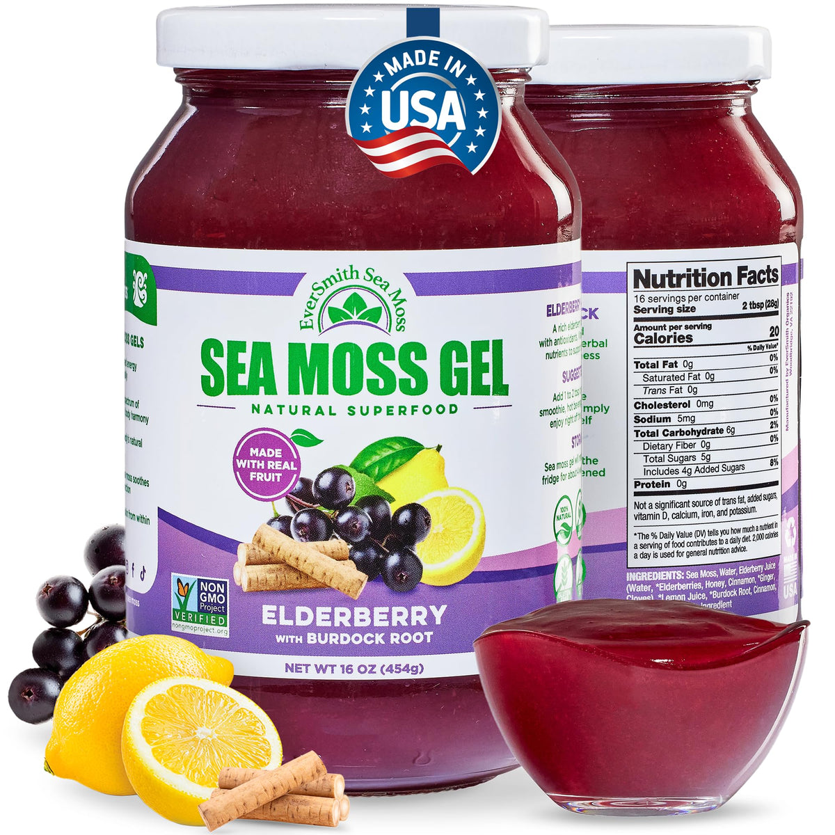 EverSmith Organics Wildcrafted Irish Sea Moss Gel, 1 Jar, 16 oz