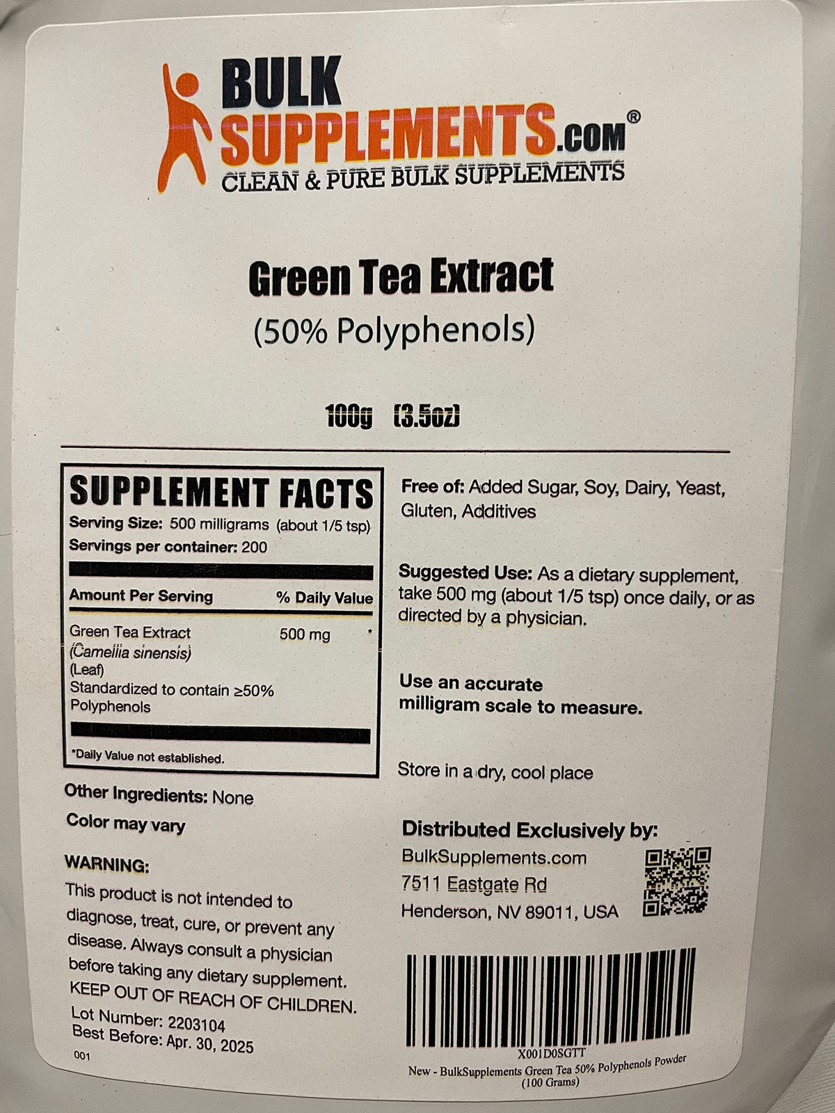 BulkSupplements Green Tea Extract Powder 50% Polyphenols - 100g - image 3