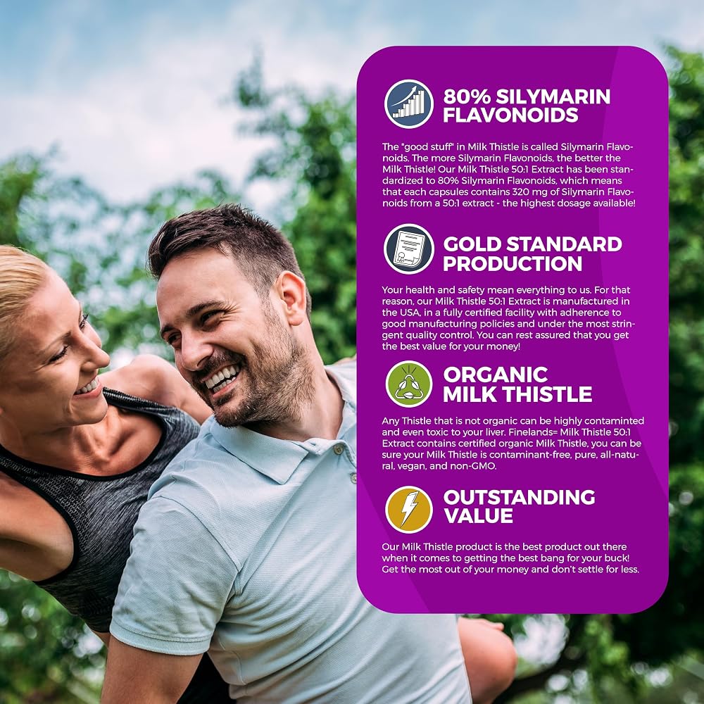 FineLand Milk Thistle Pills 50:1 Extract Liver Support - 120 Vegan Capsules - image 5