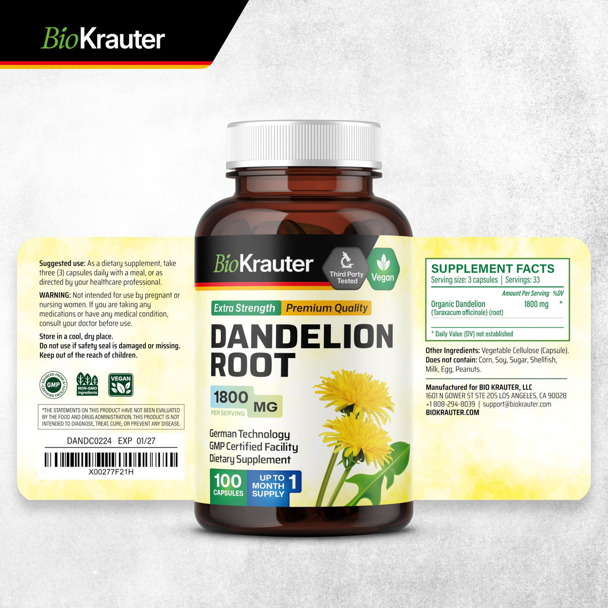 BIO KRAUTER Dandelion Root Extract Liver & Kidney Support - 100 Capsules - image 9