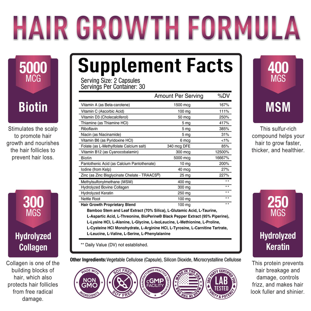 Purely Optimal Hair Growth with Biotin & Collagen - 60 Capsules - image 2