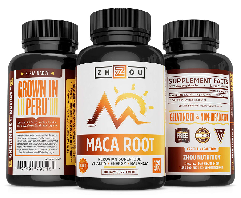 ZHOU Maca Root Superfood Organic 1000mg - 120 Capsules - image 4
