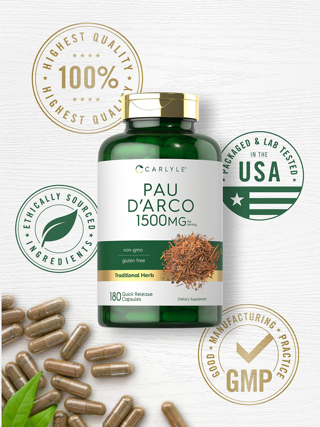 Carlyle Pau D'Arco 1500mg Herbal Supplement - 180 Capsules - image 5