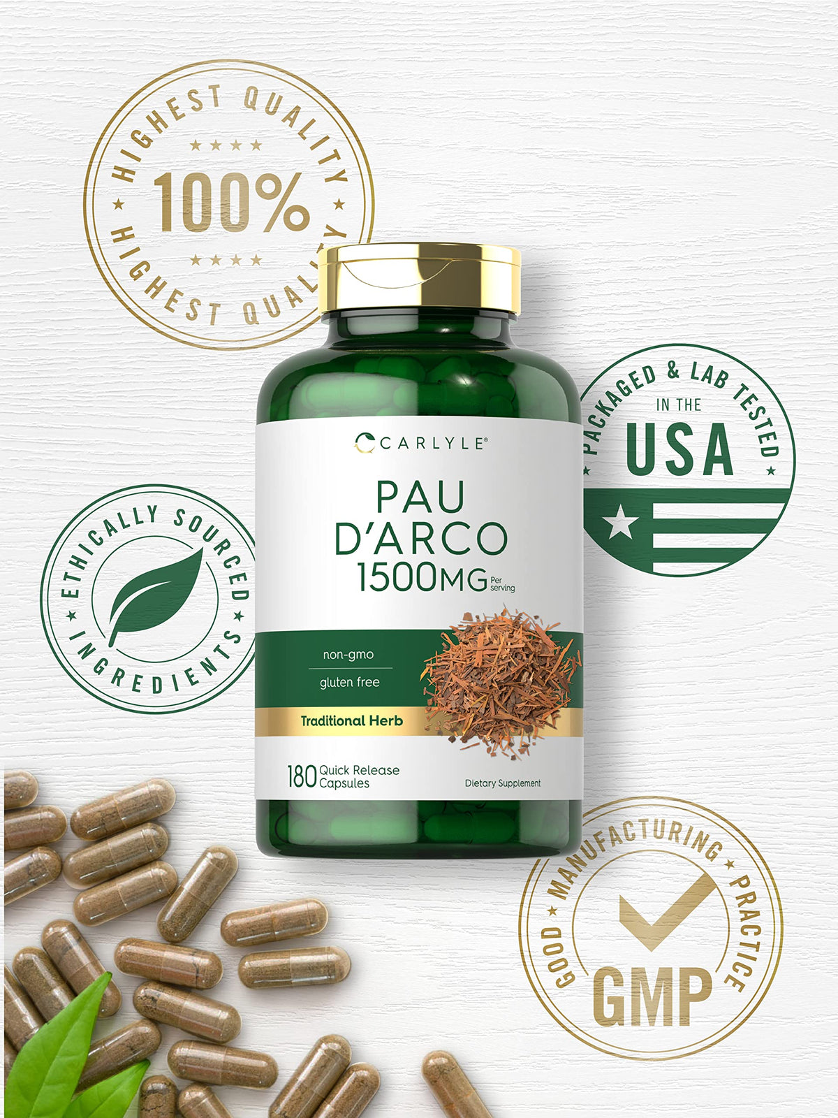 Carlyle Pau D'Arco 1500mg Herbal Supplement - 180 Capsules - image 5