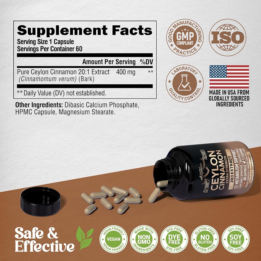 NUTRAHARMONY Ceylon Cinnamon Capsules - Extra Strength - Energy