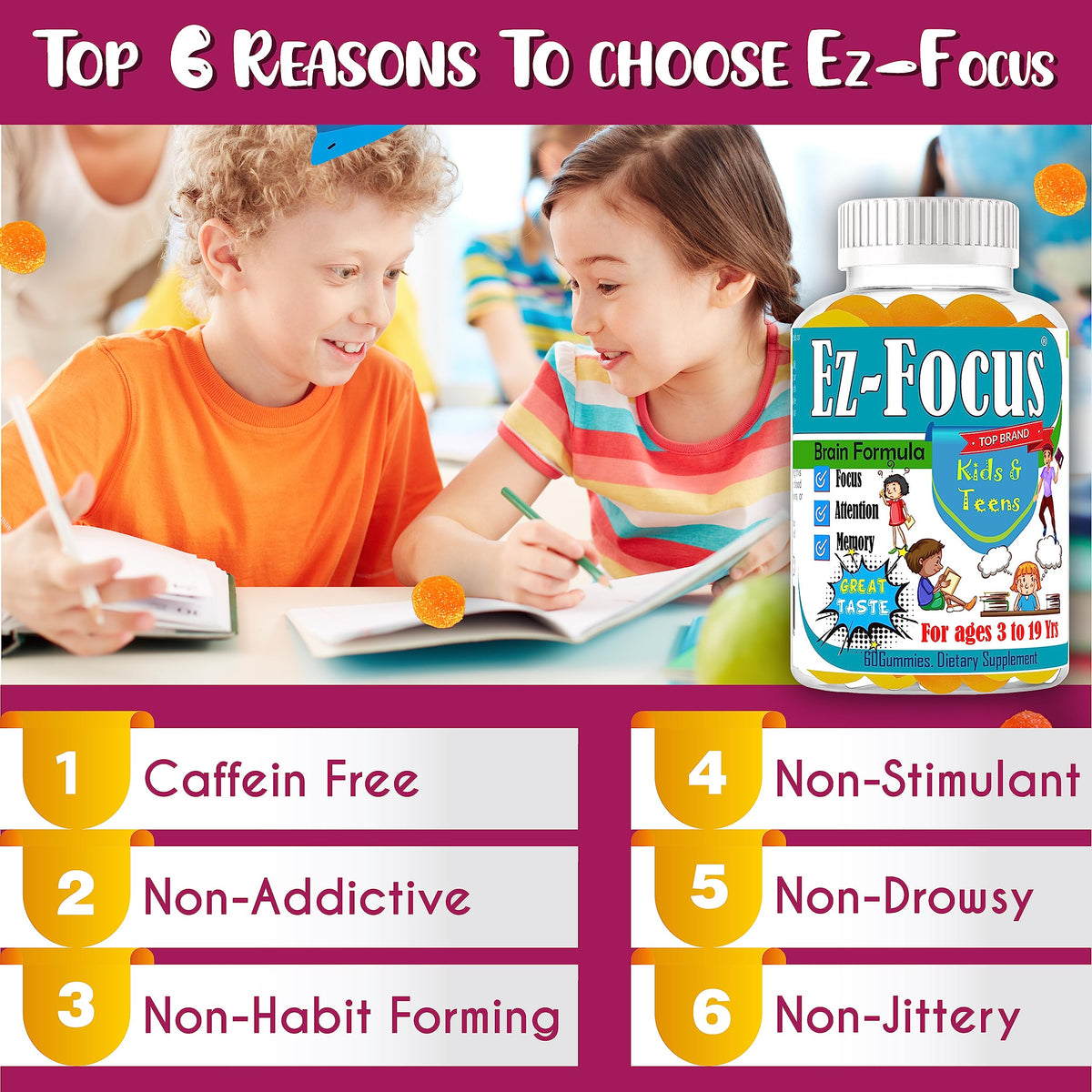 Celebrity LifeStyle Ez-Focus Gummies for Kids Brain Support - 60 Count - image 4