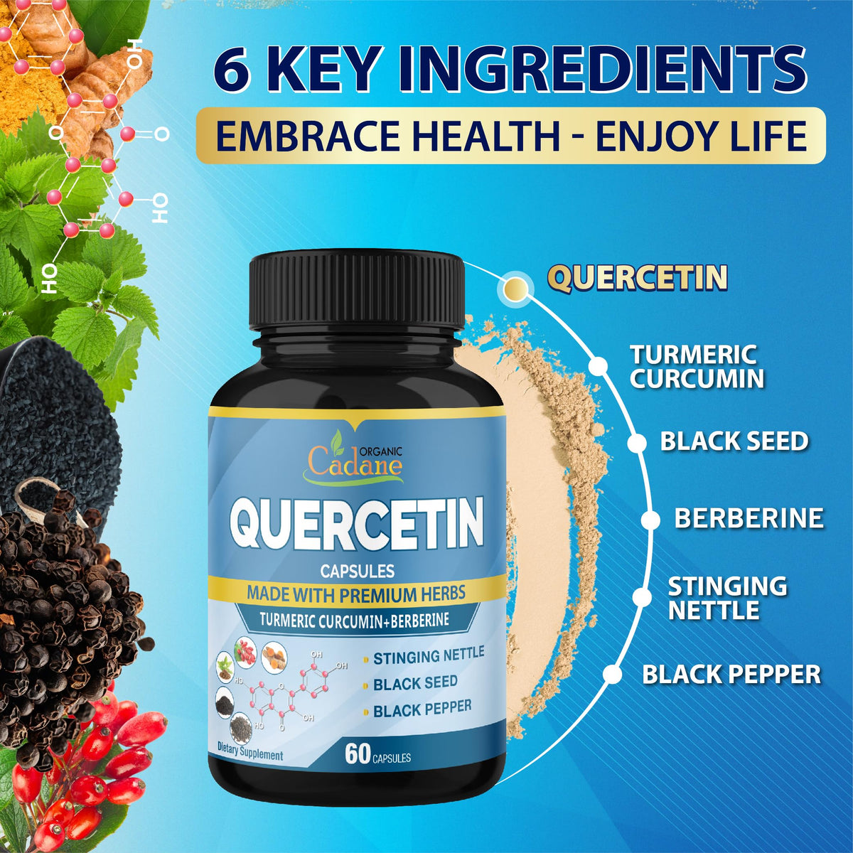 Organic Cadane Quercetin with Turmeric & Berberine - 120 Capsules - image 5