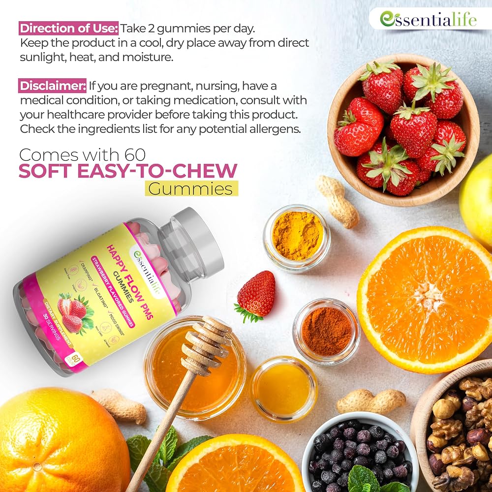 Essentialife Happy Flow PMS Support Gummies - 60 Count - image 5