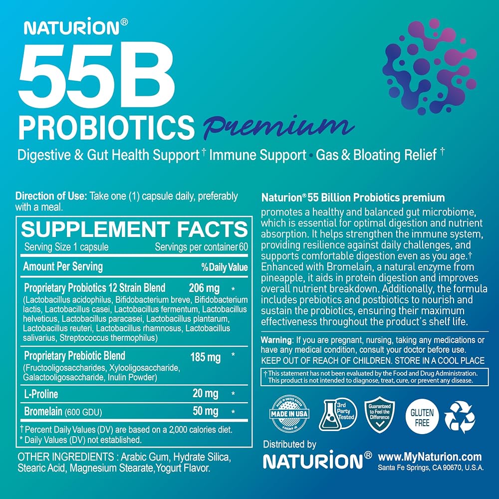 NATURION 55B Probiotics Premium 55 Billion CFU - 60 Capsules - image 4
