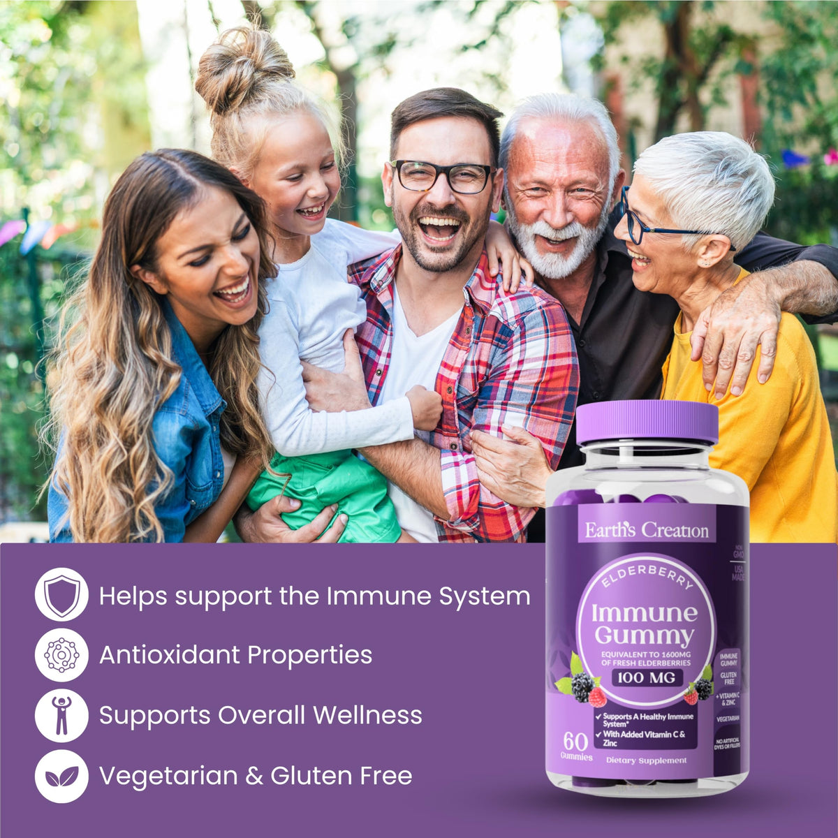 Earth's Creation Elderberry Gummies Immune Support - 60 Count - image 4