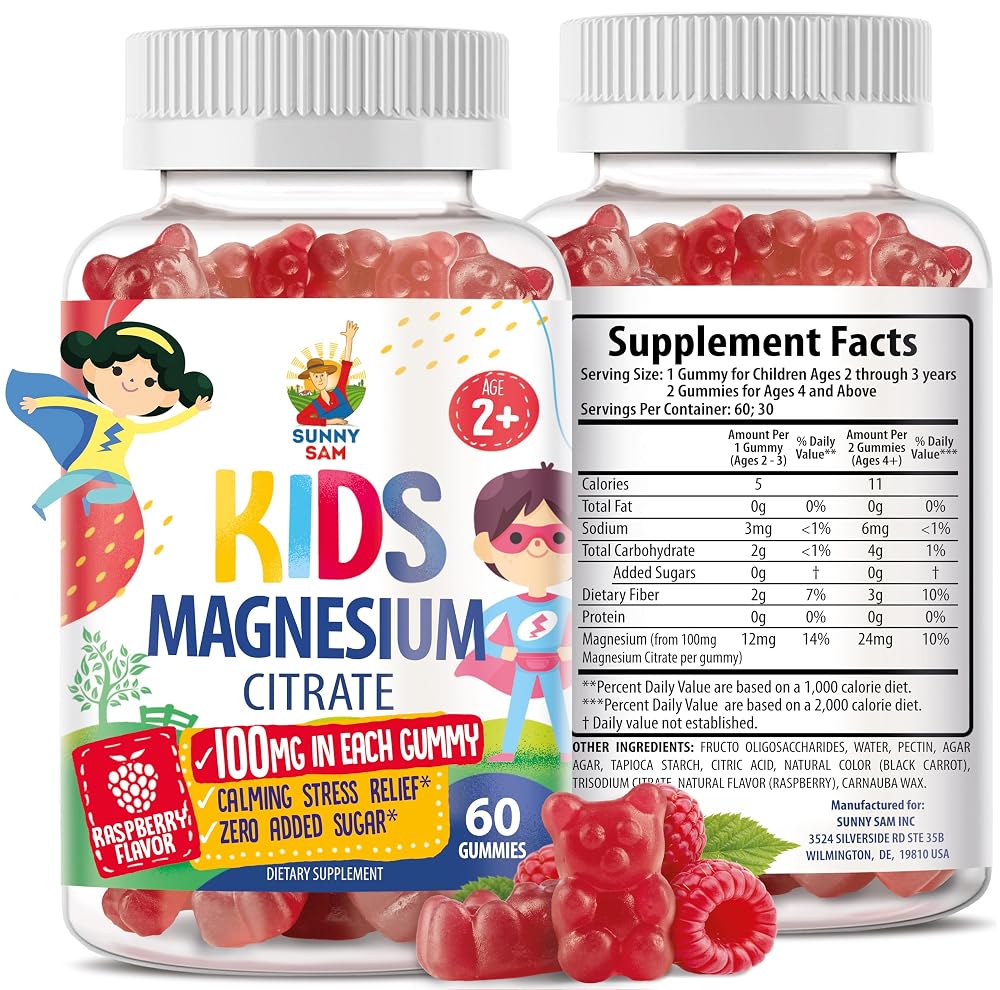 SUNNY SAM Magnesium Gummies for Kids & Adults - 100mg - Calm