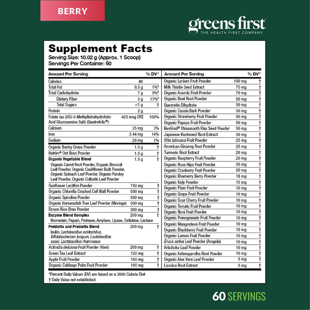 Greens First Original Greens Powder - 49 Superfoods - Organic Fruits