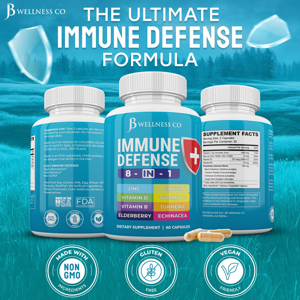 JB Wellness Co Immune Support 8 in 1 Capsules - Zinc Supplement
