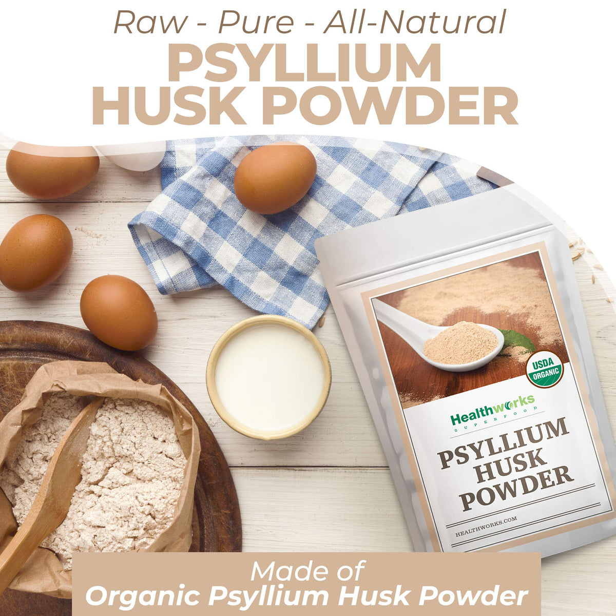 Healthworks Superfoods Organic Psyllium Husk Powder Keto Soluble Fiber