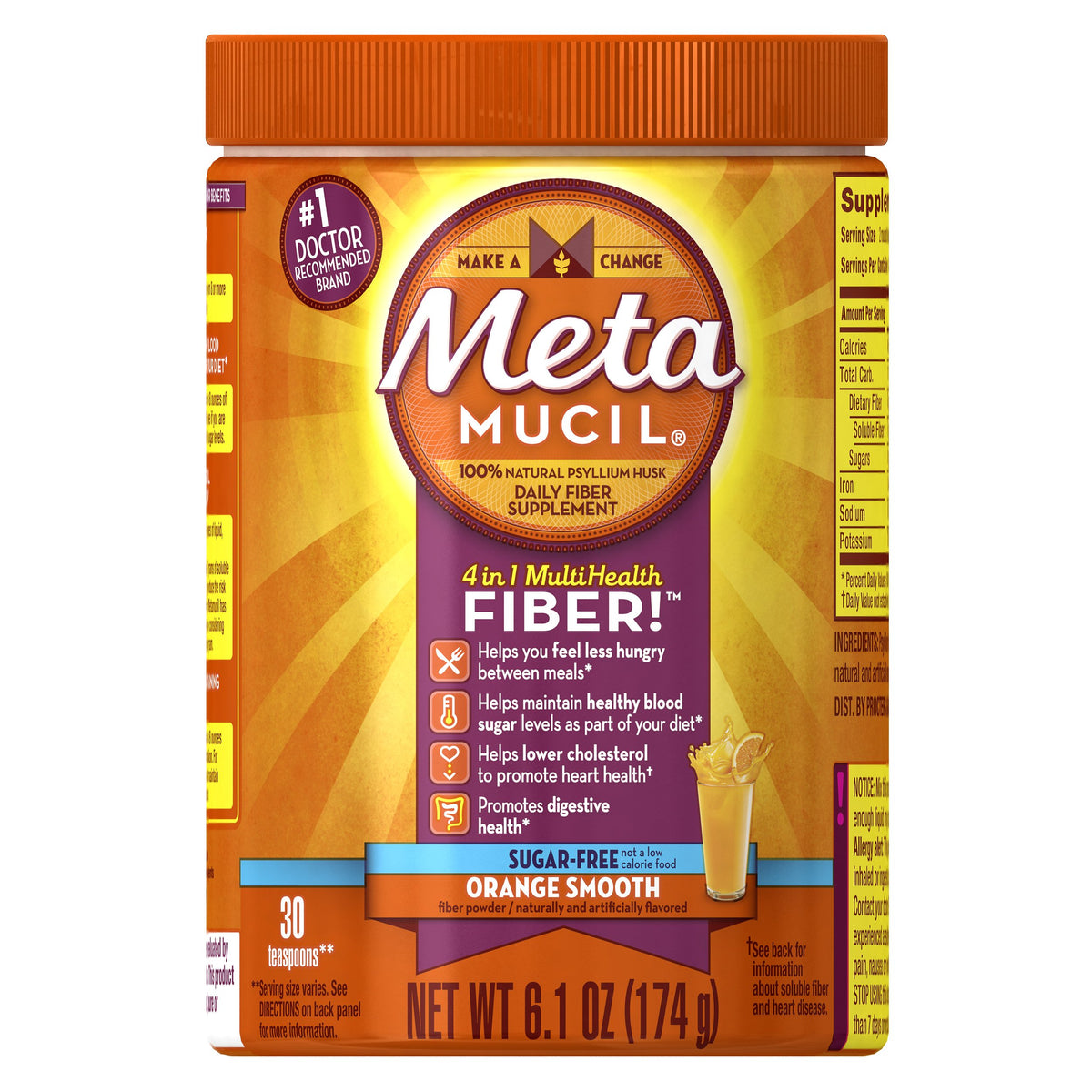 Metamucil Daily Fiber Supplement Orange Smooth Psyllium Husk Powder - 30 Doses