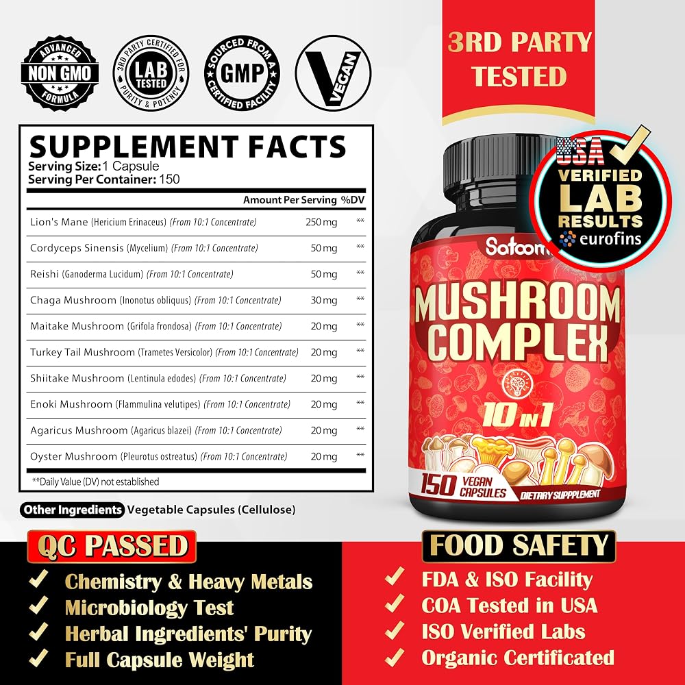 Satoomi 10in1 Mushroom Complex Brain Support - 150 Capsules - image 2