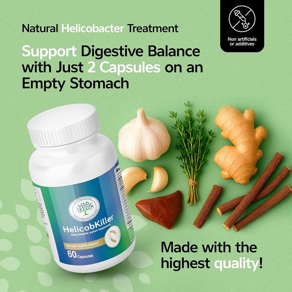 Nutraxcol Pharmaceuticals HELICOBKILLER Digestive Support - 60 Capsules - image 4