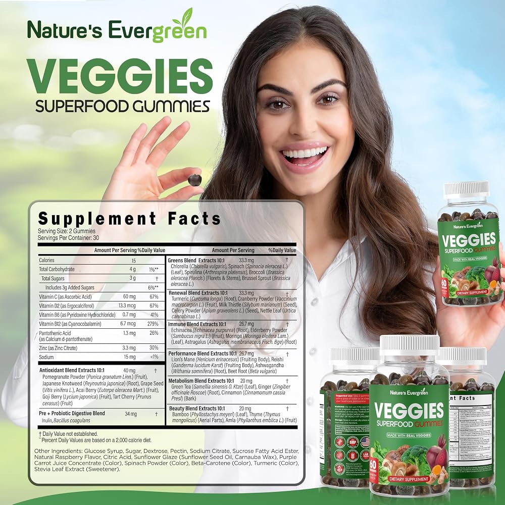 Nature's Evergreen Fruits and Veggies Superfood Gummies - 120 Gummies - image 3