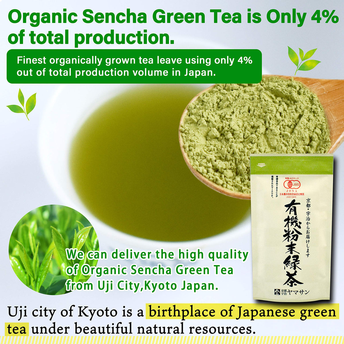 YAMASAN KYOTO UJI Organic Sencha Green Tea Instant Powder - 2.82oz - image 2