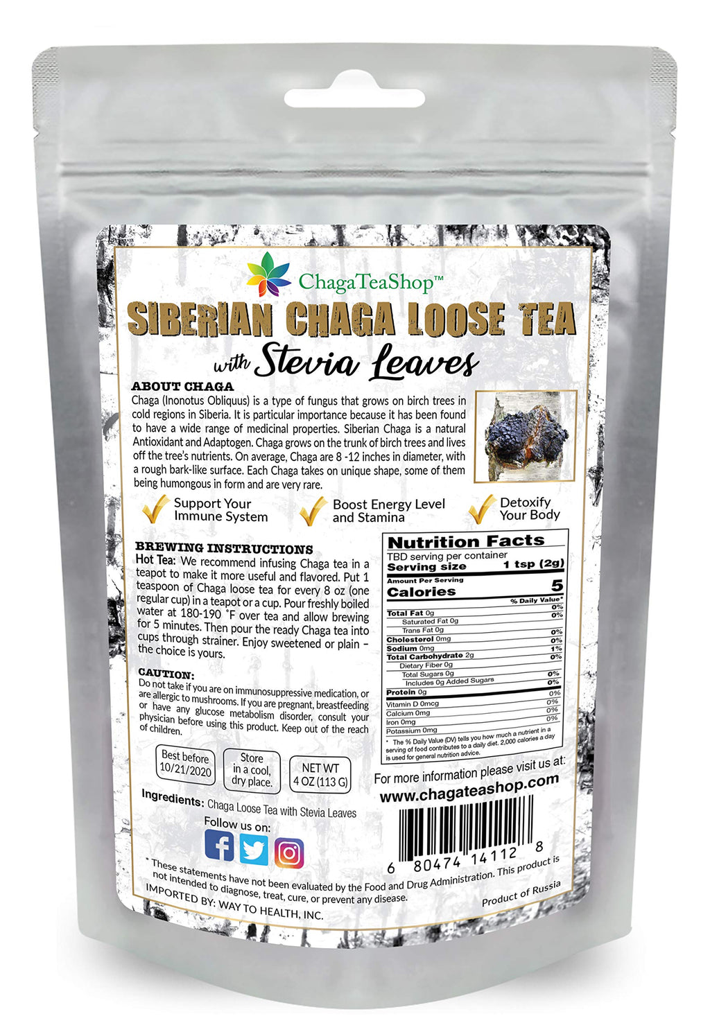 ChagaTeaShop Siberian Chaga Mushroom Loose Tea Caffeine Free Natural