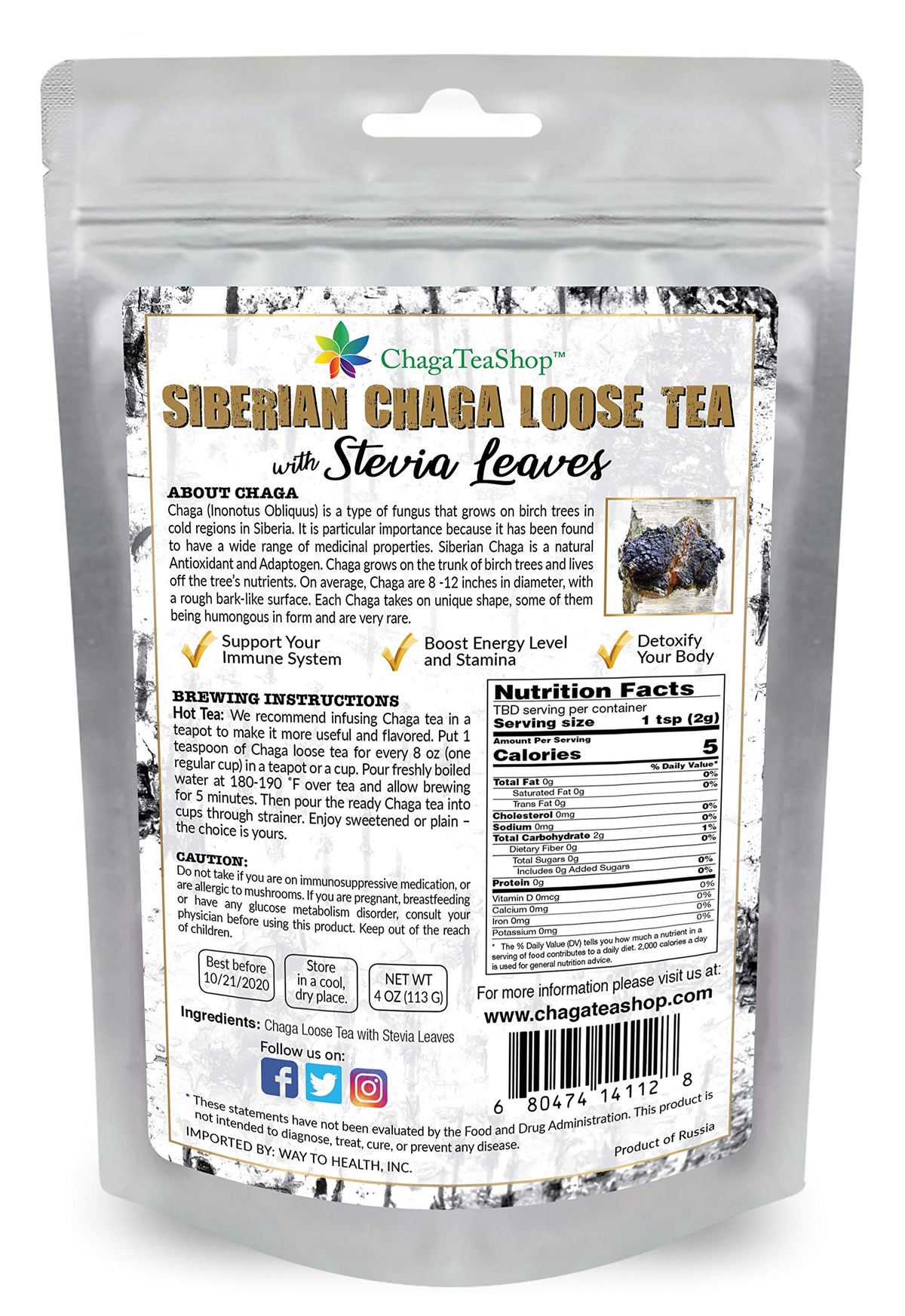 ChagaTeaShop Siberian Chaga Mushroom Loose Tea Caffeine Free Natural