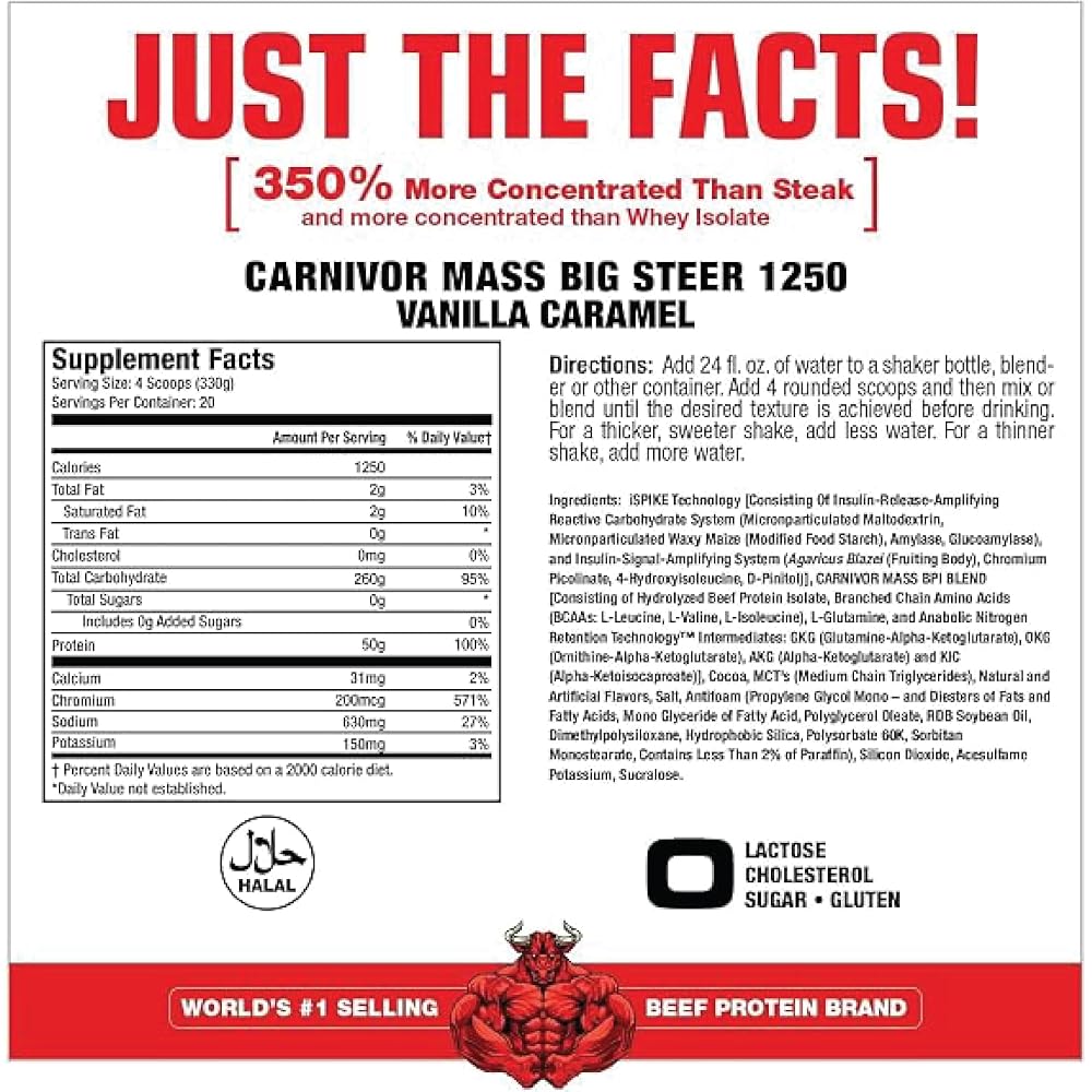 MuscleMeds Carnivor Mass Anabolic Beef Protein Gainer Vanilla - 15 Pounds - image 2