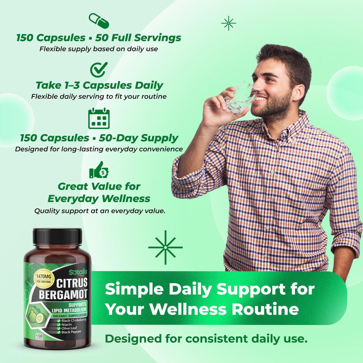 Sotalix Citrus Bergamot 1,470 mg with Niacin & Olive Leaf - 150 Capsules - image 6