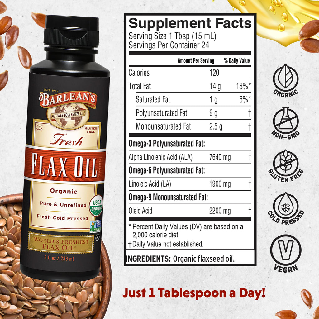 Barlean's Organic Flaxseed Oil 7640mg ALA Omega-3 - 12 Fl Oz - image 2