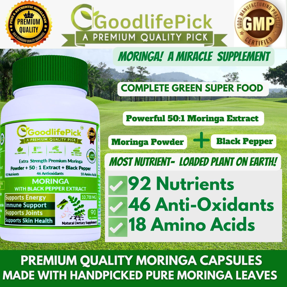GoodlifePick Premium Moringa Capsules with Black Pepper