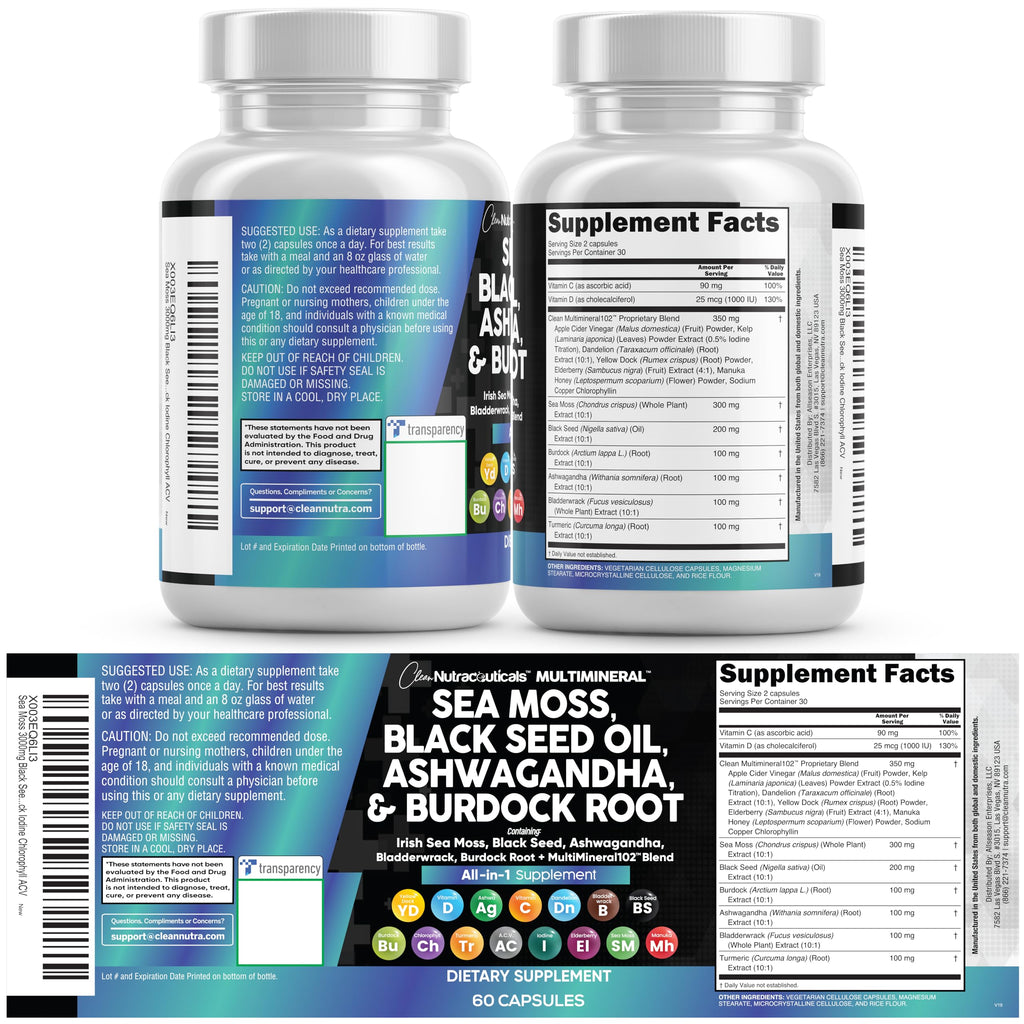 Clean Nutraceuticals Sea Moss Black Seed Oil Blend - 60 Capsules - image 9