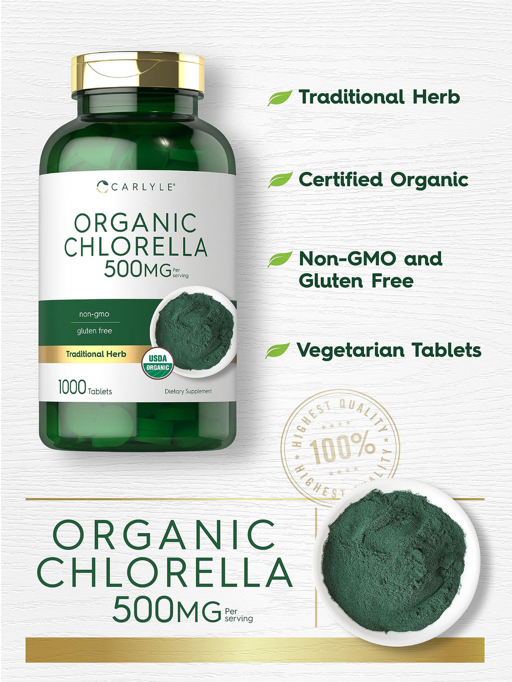 Carlyle Chlorella Tablets Organic 500 mg - 1000 Count - image 3