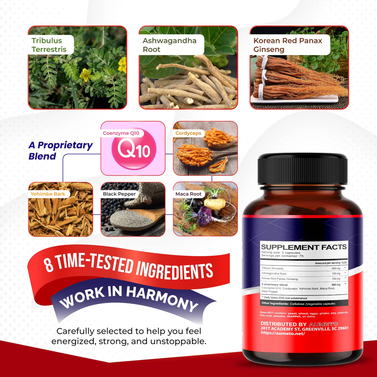 AUMETO Tribulus Terrestris 8-in-1 with Ashwagandha & Ginseng - 150 Capsules - image 4