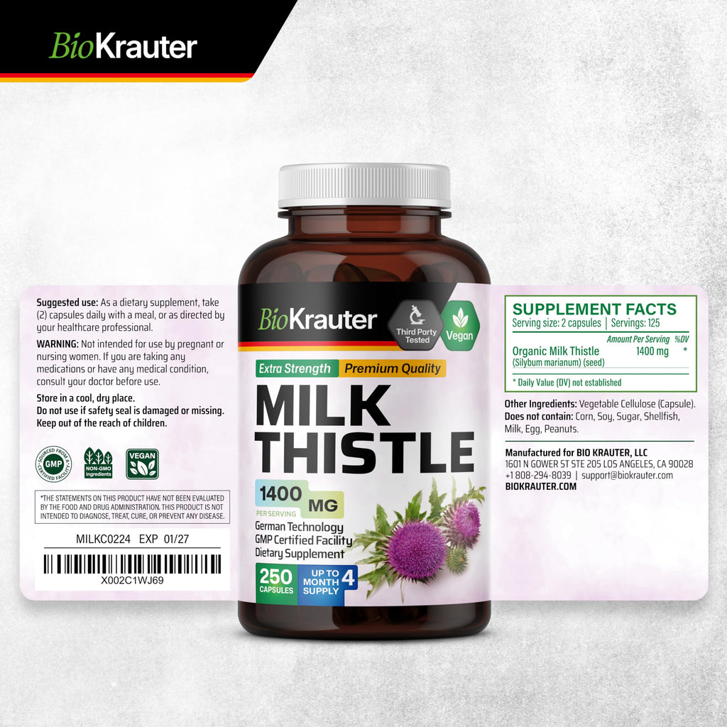 BIO KRAUTER Milk Thistle Supplement for Liver Support - 250 Capsules - image 9
