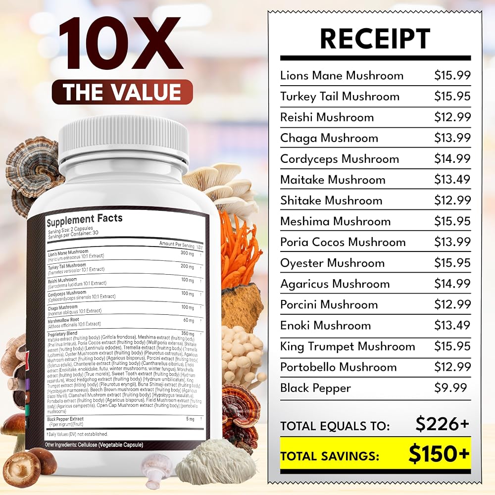 NEW AGE Lions Mane Mushroom Supplement with Turkey Tail Reishi