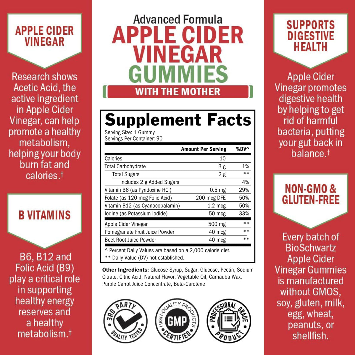 BioSchwartz Apple Cider Vinegar Gummies with Mother - 90 Count - image 3