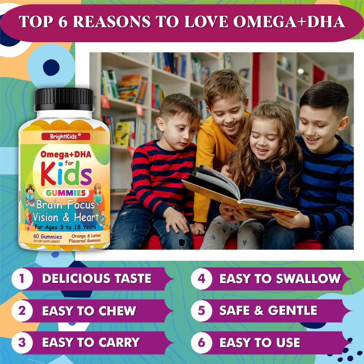 BrightKids Omega DHA Gummies for Kids & Teens - 60 Gummies - image 3