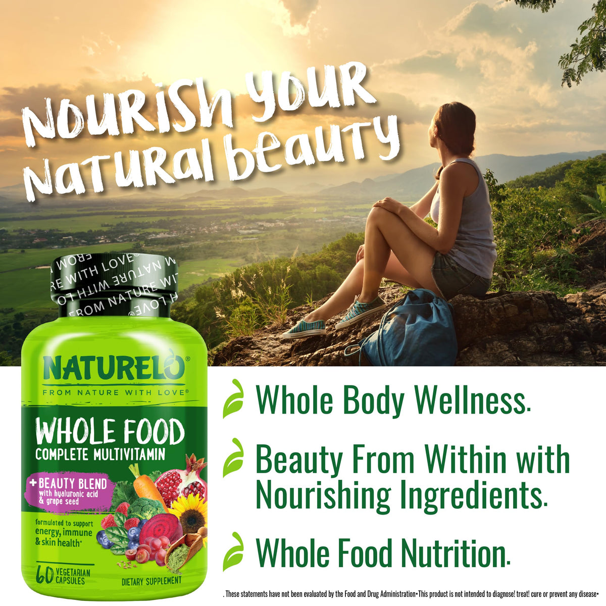 NATURELO Whole Food Multivitamin Hair, Skin & Nails - 60 Capsules - image 4