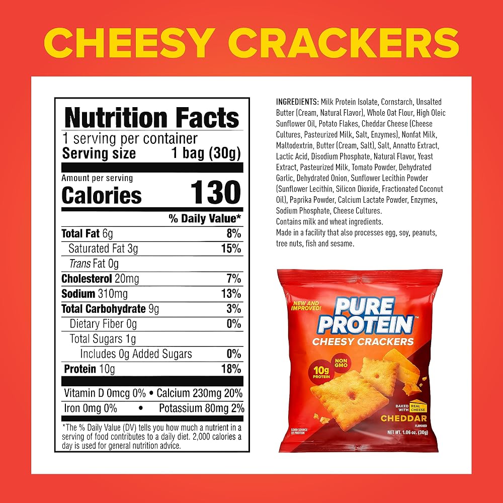 Pure Protein Cheesy Crackers Cheddar 10G Protein - 12 Pack - image 2