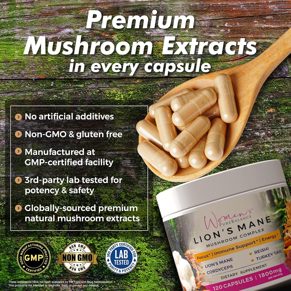 Women's PureBalance Lion's Mane Mushroom Supplement - 120 Capsules - image 2