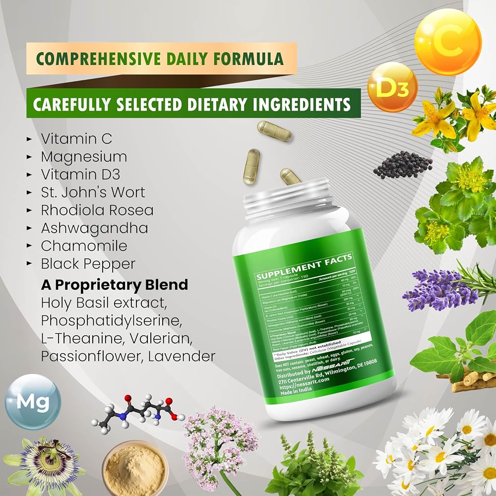Nessarit Complete 14-in-1 St. John's Wort with Rhodiola & D3 - 150 Capsules - image 4