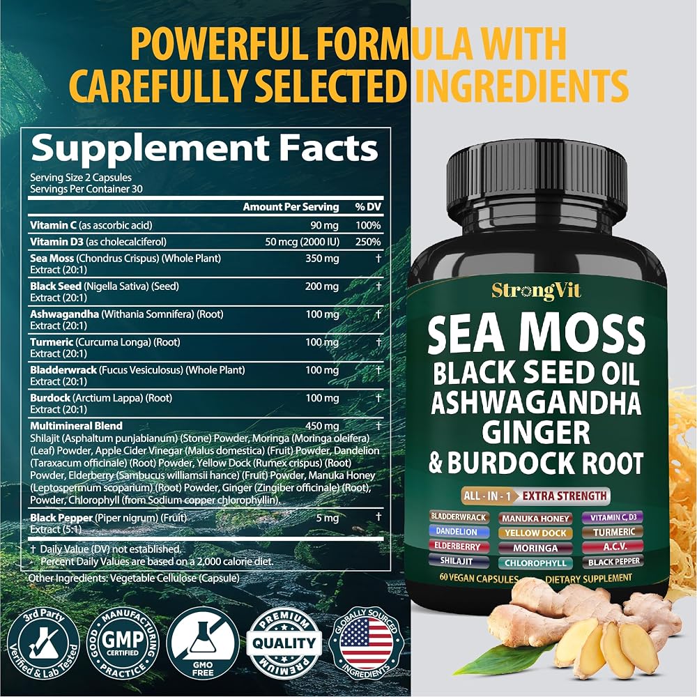 StrongVit Sea Moss Black Seed Oil Ashwagandha Ginger