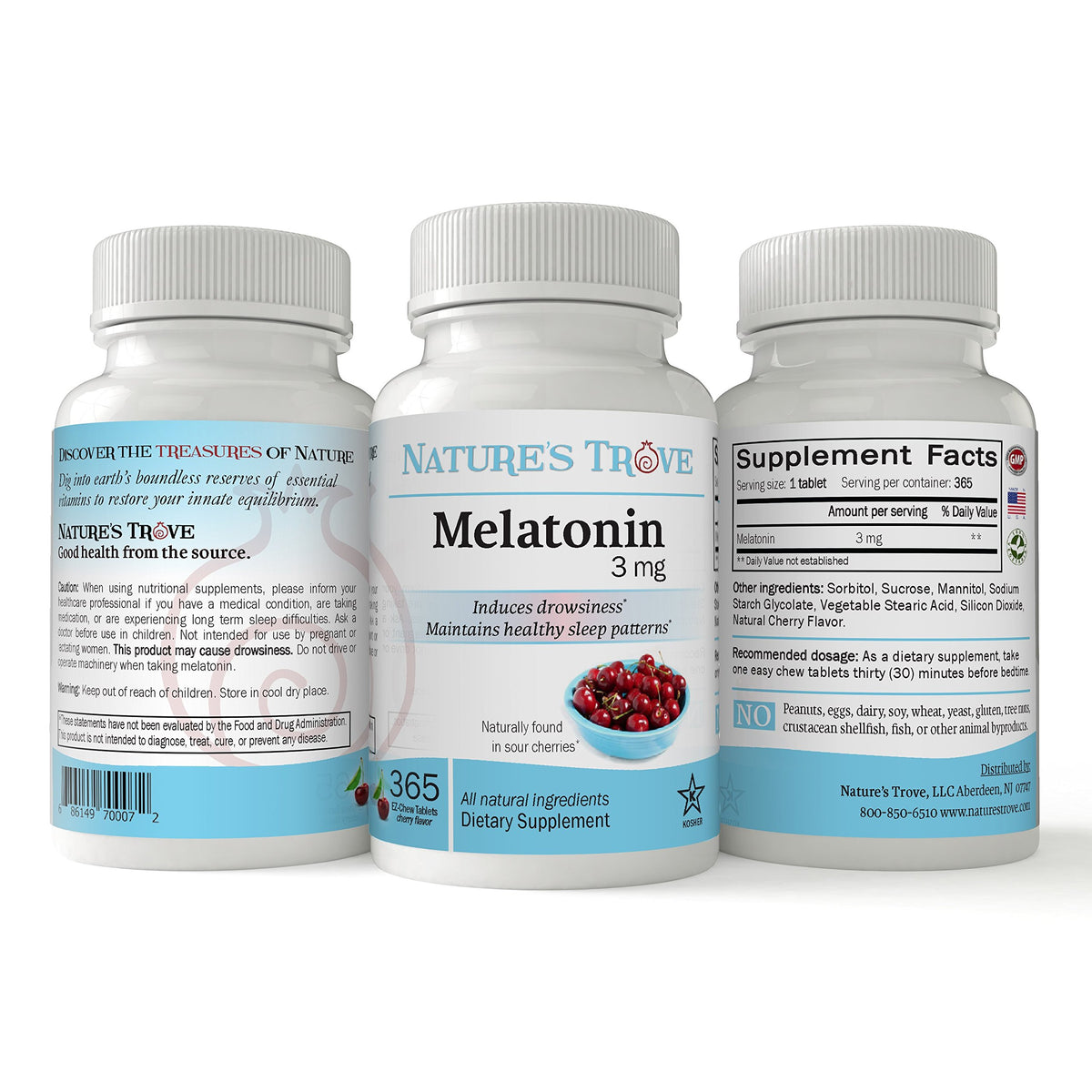 Nature's Trove Melatonin 3mg Chewable Sleep Support - 365 Tablets - image 2