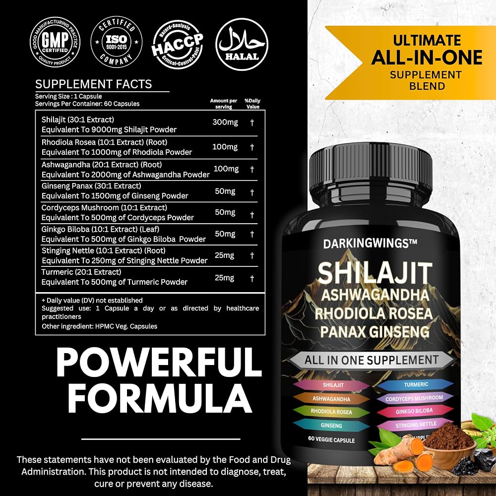 Darkingwings Shilajit 8-in-1 Herbal Supplement - 60 Capsules - image 2