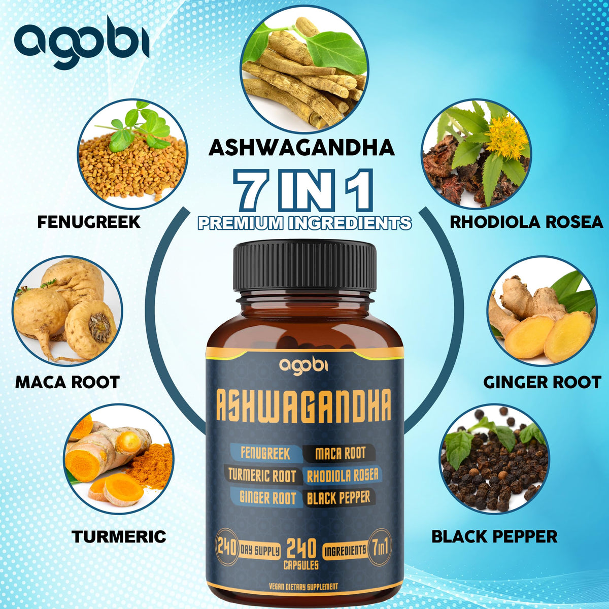 Agobi Ashwagandha 7-in-1 Herbal Supplement - 240 Capsules - image 3
