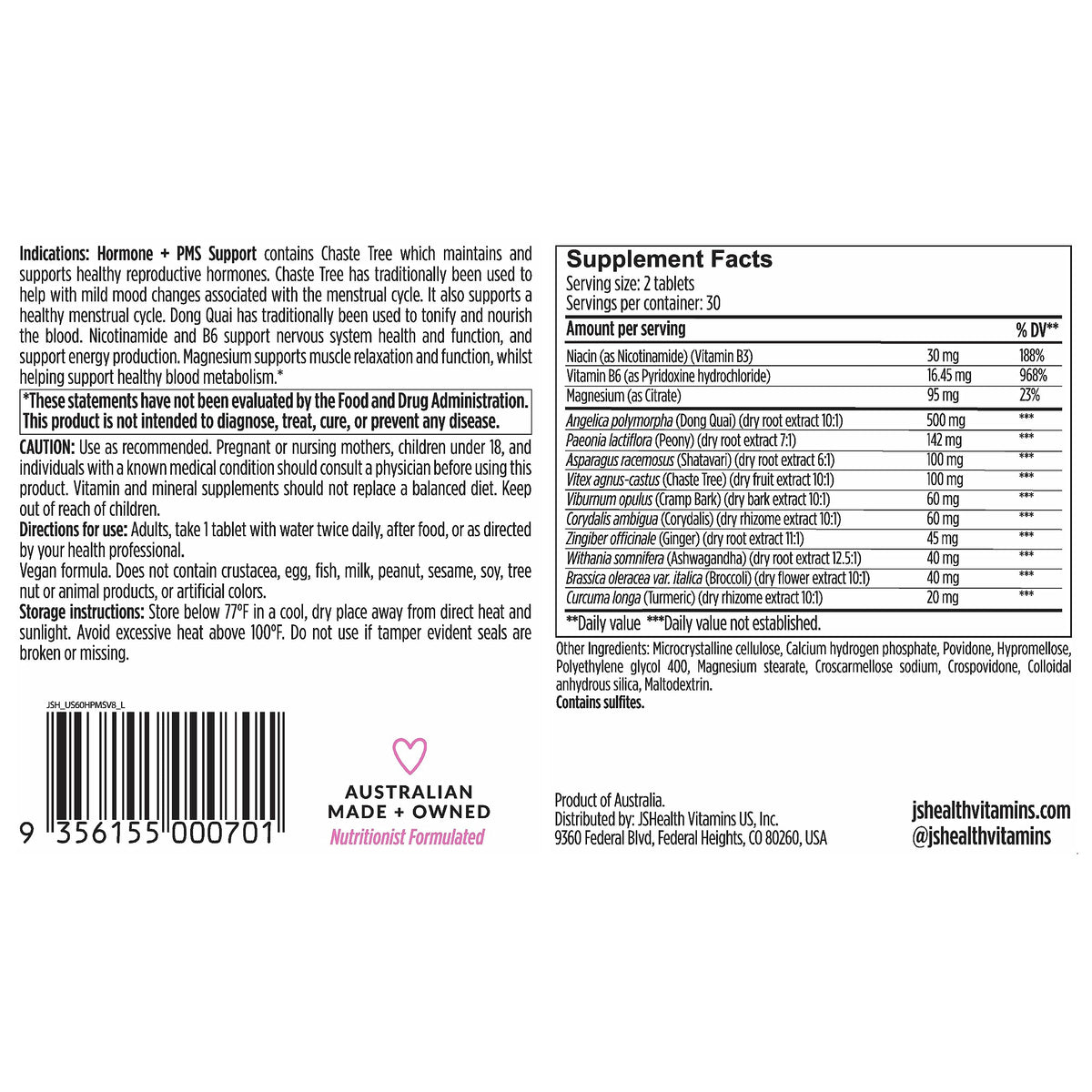 JSHealth Vitamins Hormone Balance & PMS Support - 60 Tablets - image 6